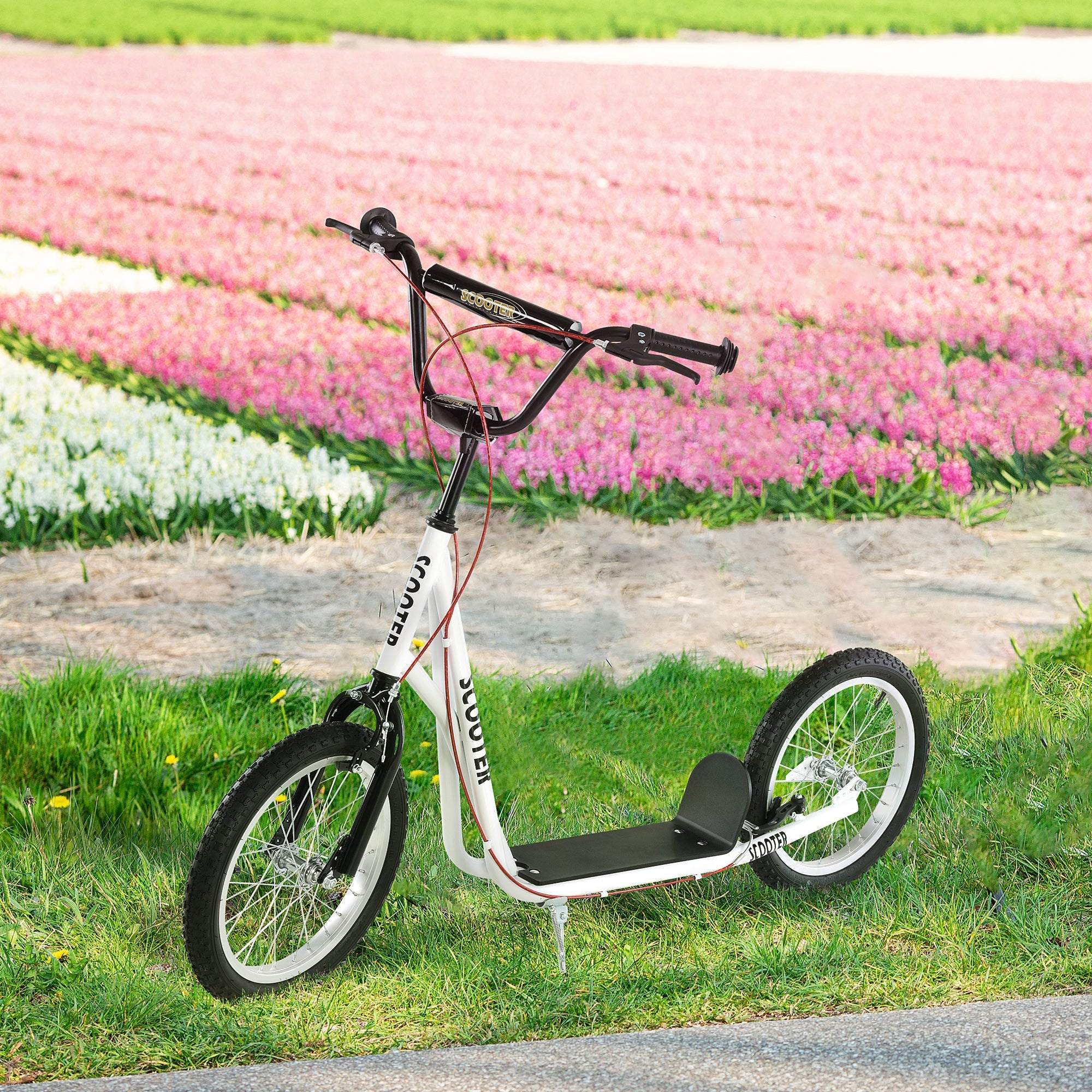 Aosom Youth Kick Scooter: Adjustable Handlebar, Dual Brakes, Inflatable Wheels for Teens 5+ - White 