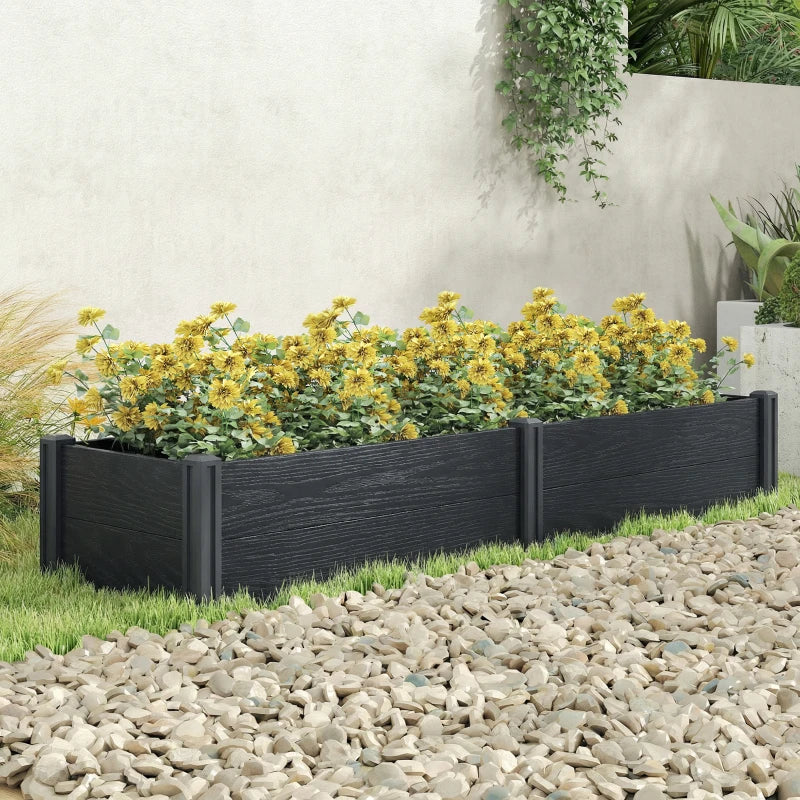 Vinyl Raised Garden Bed Kit, 6.5 x 2 x 1ft Elevated Garden Box with Divider and Open Bottom, Grey Wood Effect