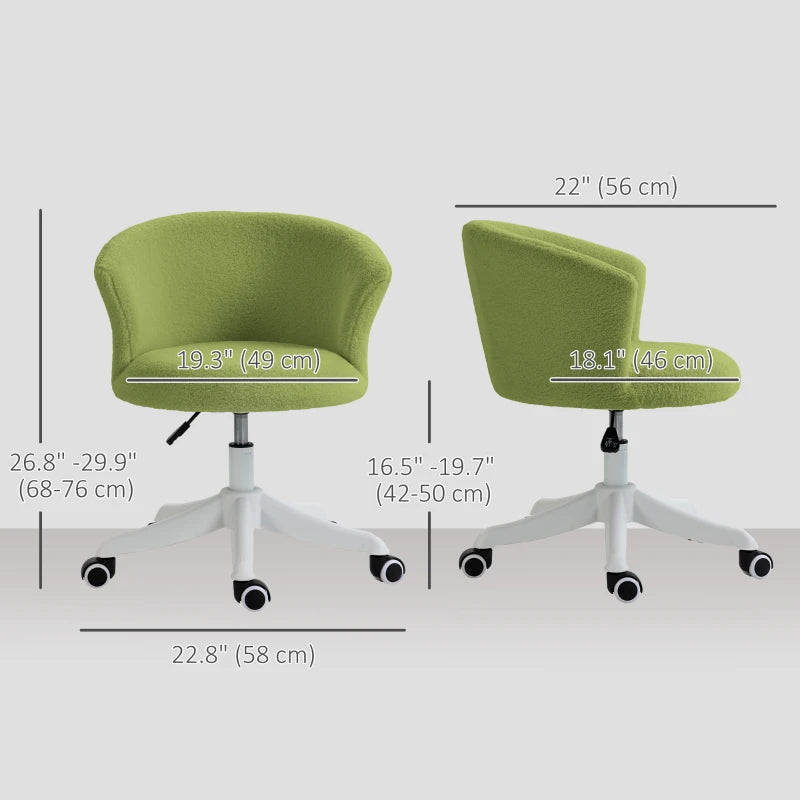 Armless Office Chair, Fluffy Computer Desk Chair with Adjustable Height, Swivel Wheels, Mid Back, Light Green