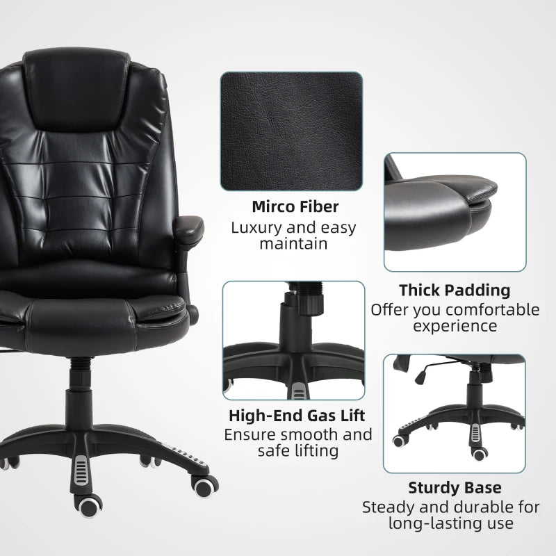 Reclining Massage Office Chair, Executive Office Chair with High Back, Swivel Wheels, Black