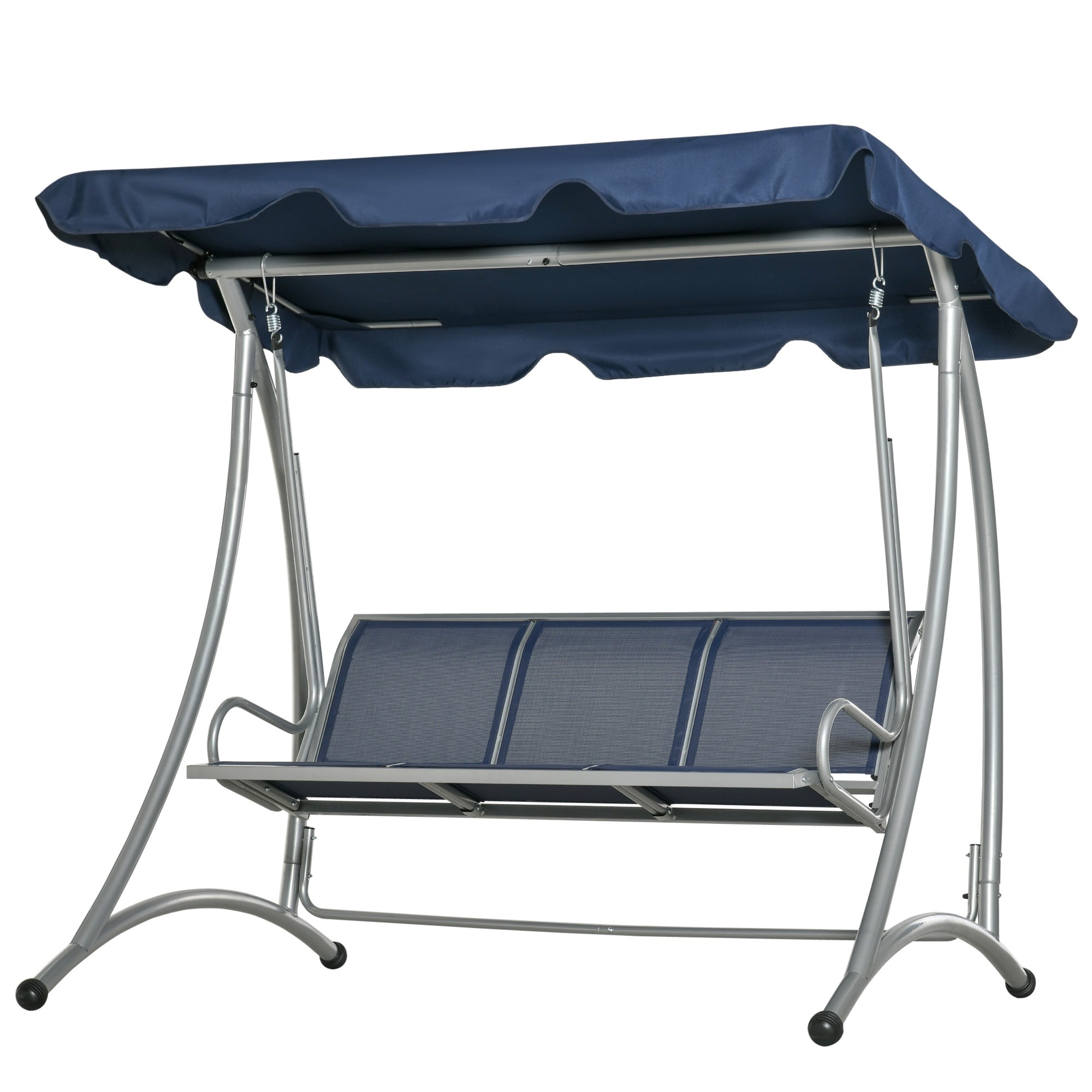 Outsunny 3-Seater Outdoor Swing Chair Bench with Adjustable Canopy, Dark Blue 