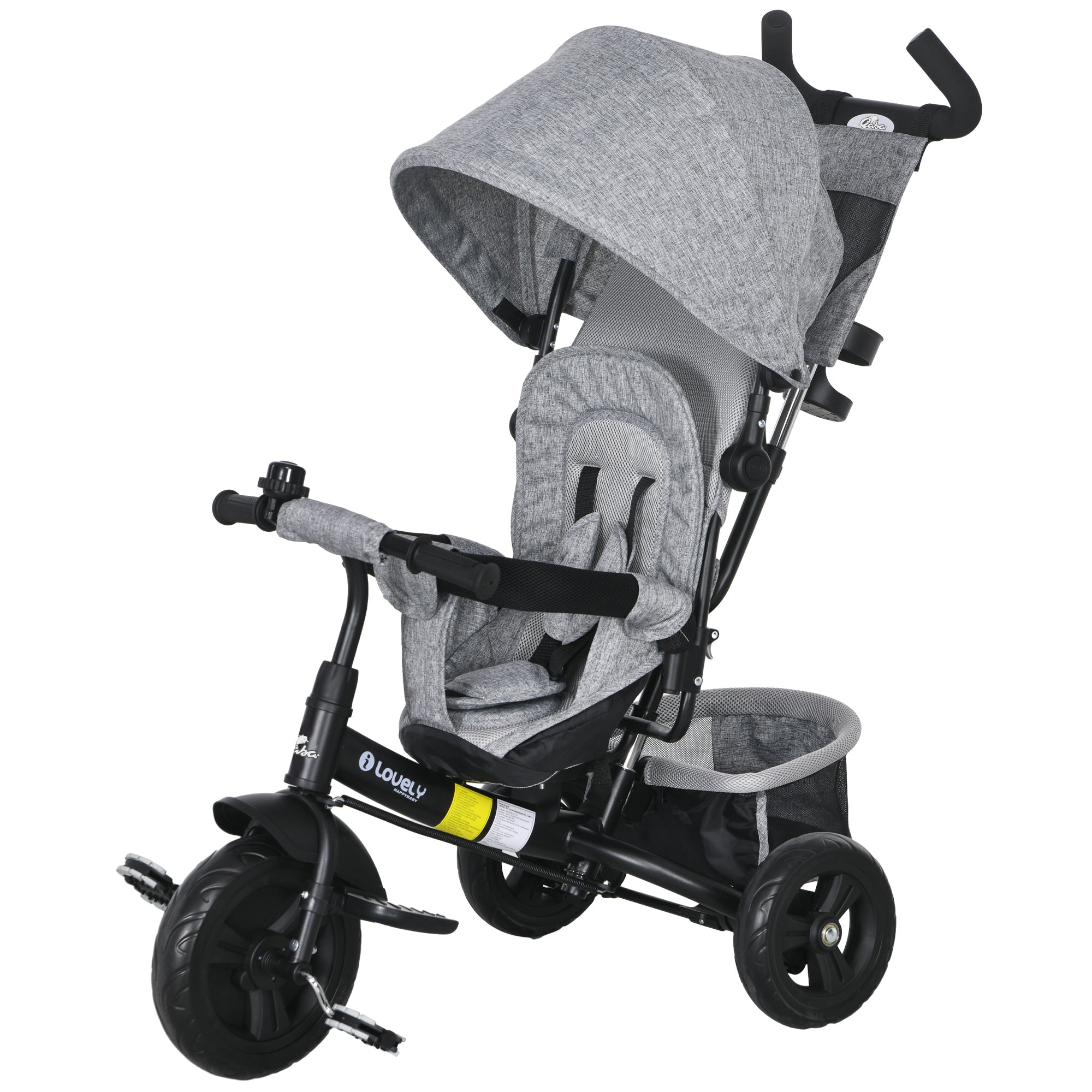 Qaba Convertible 4-in-1 Toddler Tricycle with Parent Handle for Kids 1-5 Years Outdoor Play Grey 