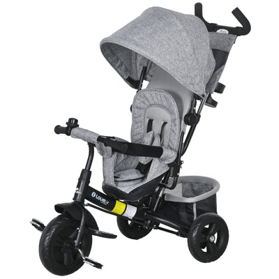 Qaba Convertible 4-in-1 Toddler Tricycle with Parent Handle for Kids 1-5 Years Outdoor Play Grey 