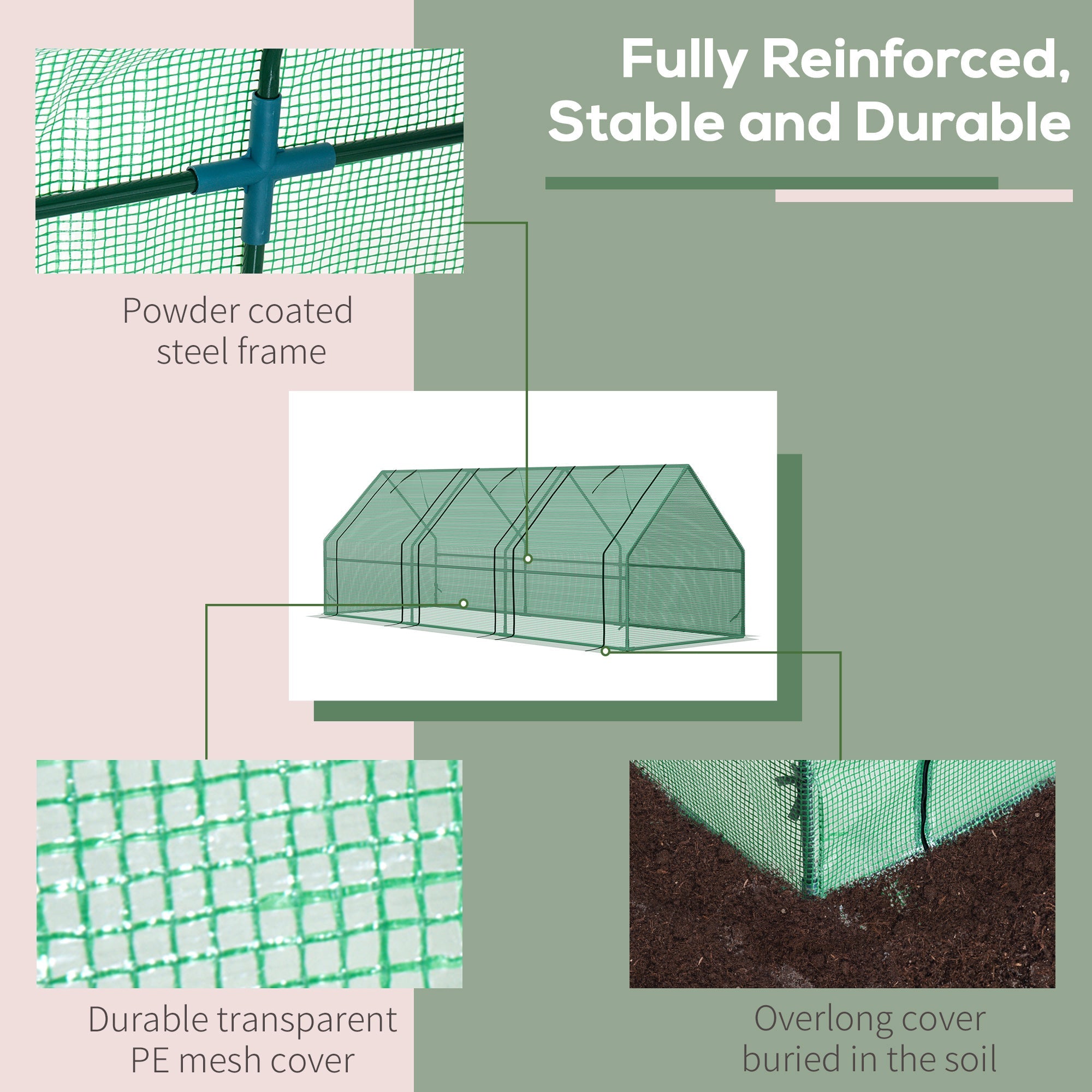 Outsunny Portable Mini Tunnel Greenhouse 106" Zippered Doors for Plants Flowers PE Cover Grow Vegetables Climate Green 