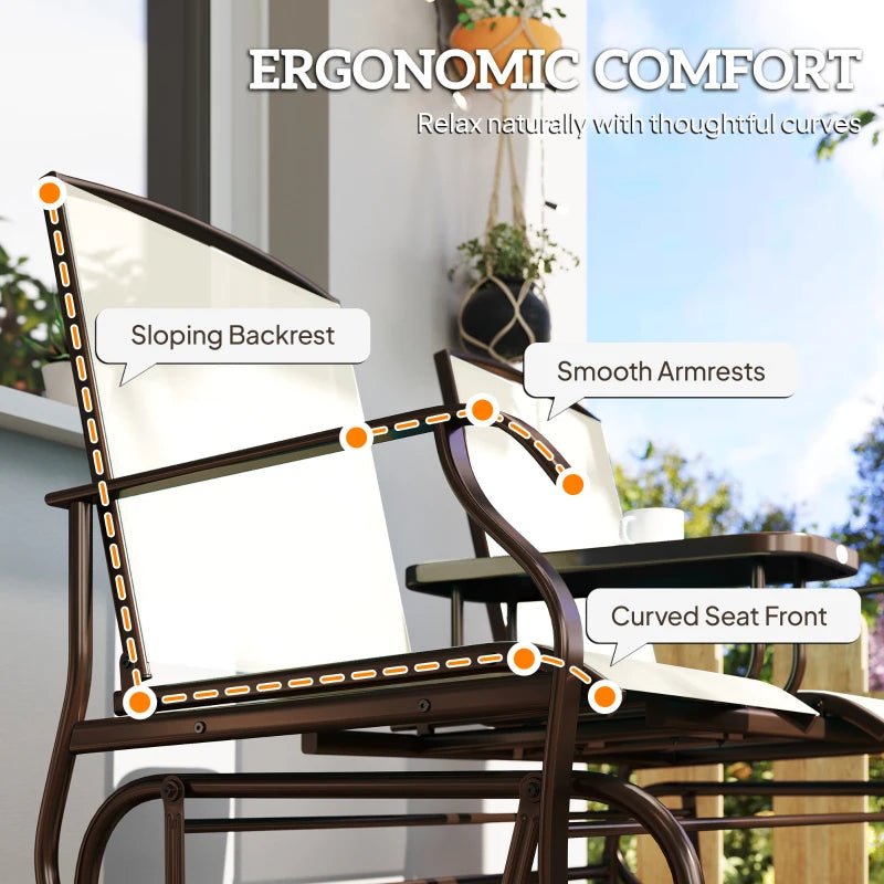 Patio Glider Rocking Chair 2 Person Outdoor Loveseat Rocker Garden Furniture Bench, Beige