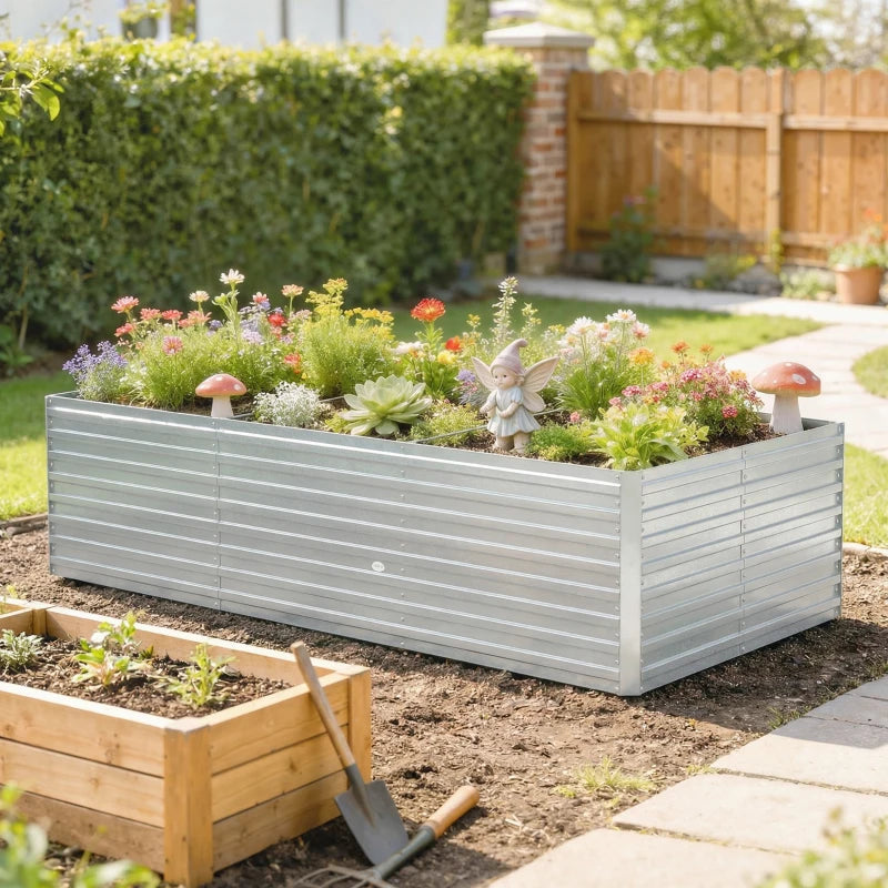 8' x 4' x 2' Raised Garden Bed, Galvanized Planter Box for Growing Flowers, Herbs and Vegetables, Silver