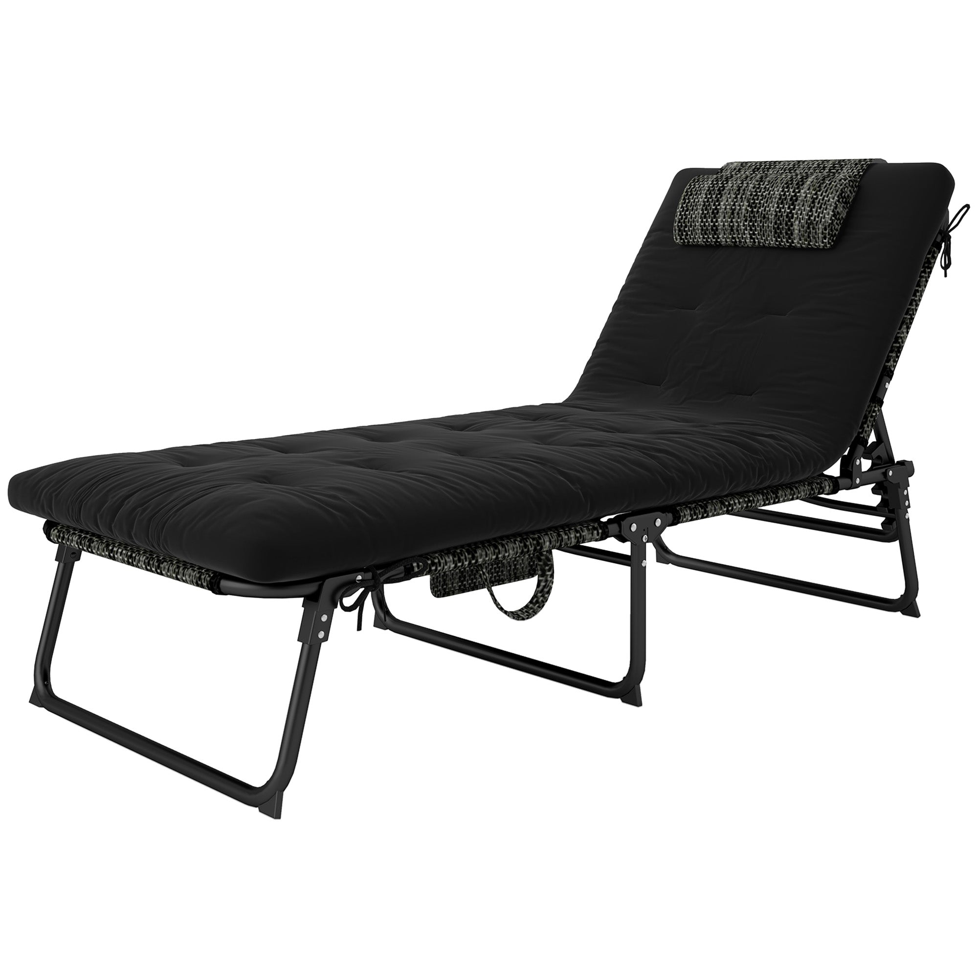 Outsunny Folding Lounge Chair with 4-level Reclining Back & Cushion, Black 