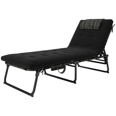 Outsunny Folding Lounge Chair with 4-level Reclining Back & Cushion, Black 