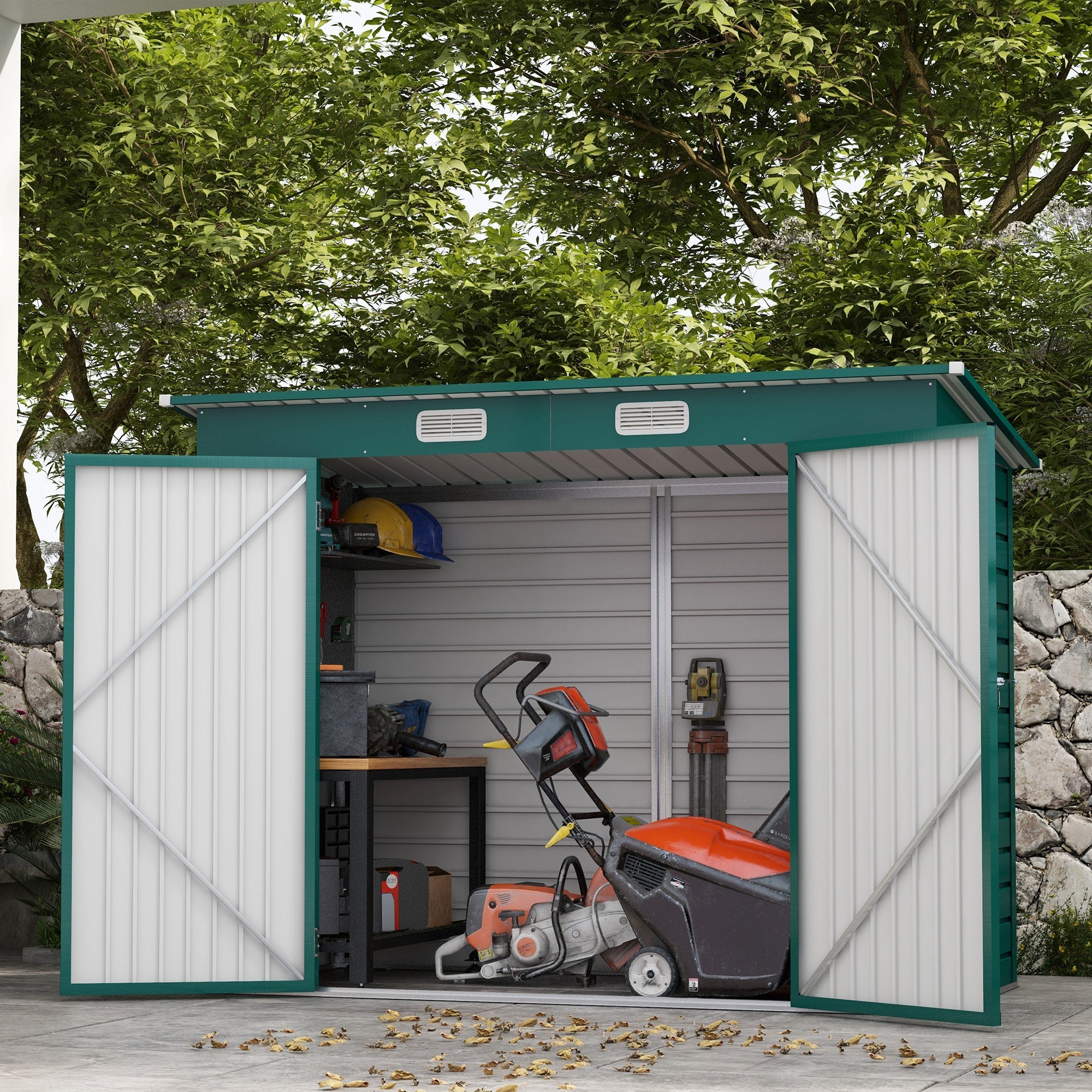 Outsunny 8 x 4FT Galvanized Garden Storage Shed, Metal Outdoor Shed with Double Doors and 2 Vents, Green 