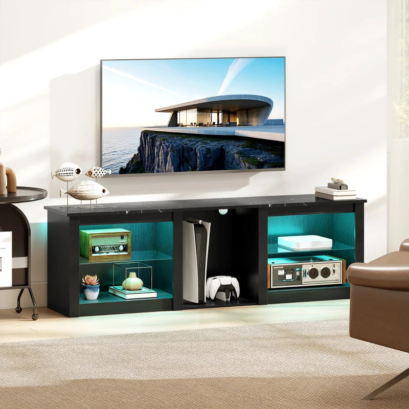 TV Stand with LED Lights, Modern Entertainment Center with Adjustable Glass Shelves, for TVs up to 65 Inch, Black