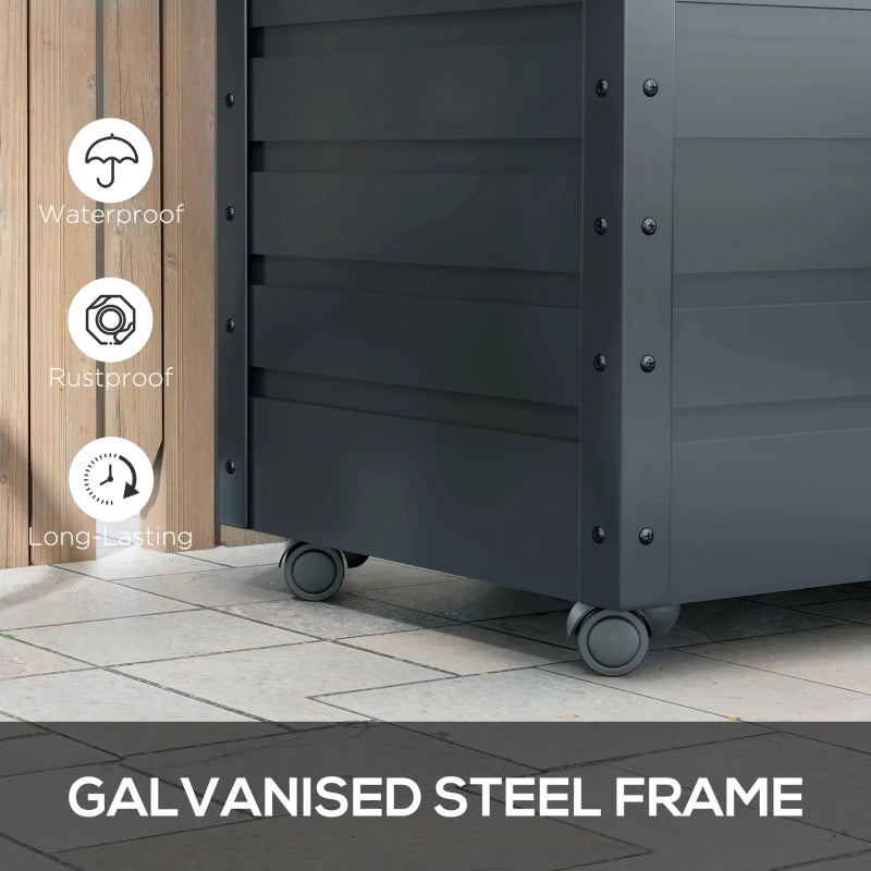 78 Gallon Garden Storage Box, Waterproof Outdoor Storage Container with Wheels and Handles, Dark Grey