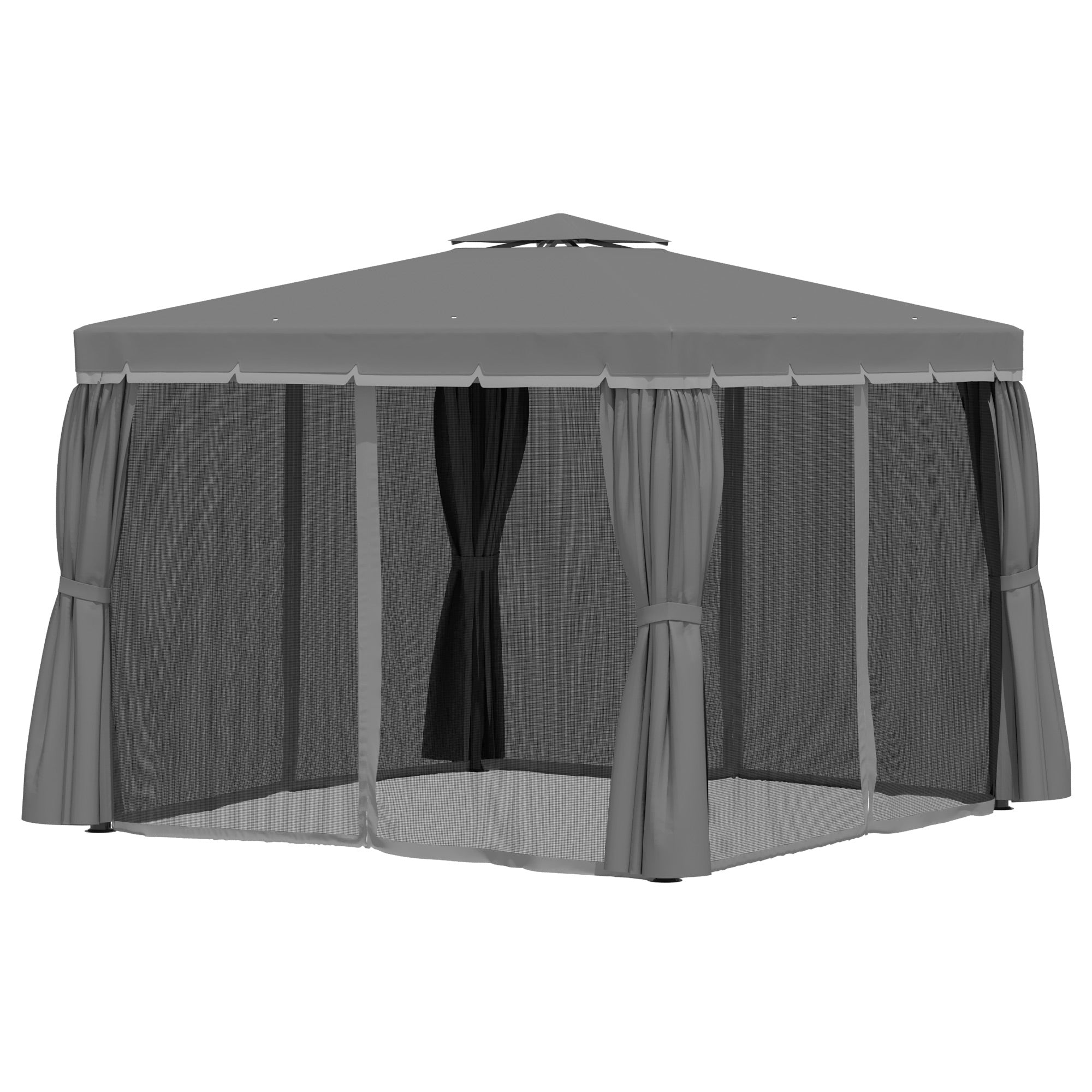 Outsunny 10' x 10' 2-Tier Outdoor Gazebo Canopy Tent with Zippered Mesh Sidewalls, Aluminum Frame for Patio, Backyard, Dark Grey 