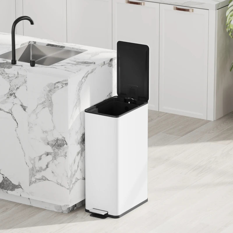 5.3 Gallon Stainless Steel Kitchen Garbage Can with Soft-close Lid, Foot Pedal, Fingerprint-Proof, White