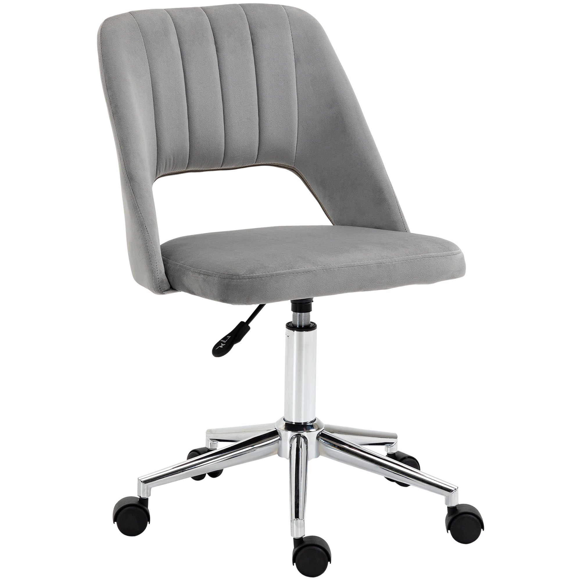 Vinsetto Ergonomic Swivel Chair: Plush Velvet Upholstery, Scalloped Backrest & 360° Mobility for Comfortable Computing, Grey 