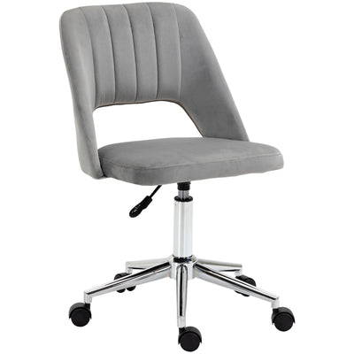 Vinsetto Ergonomic Swivel Chair: Plush Velvet Upholstery, Scalloped Backrest & 360° Mobility for Comfortable Computing, Grey 