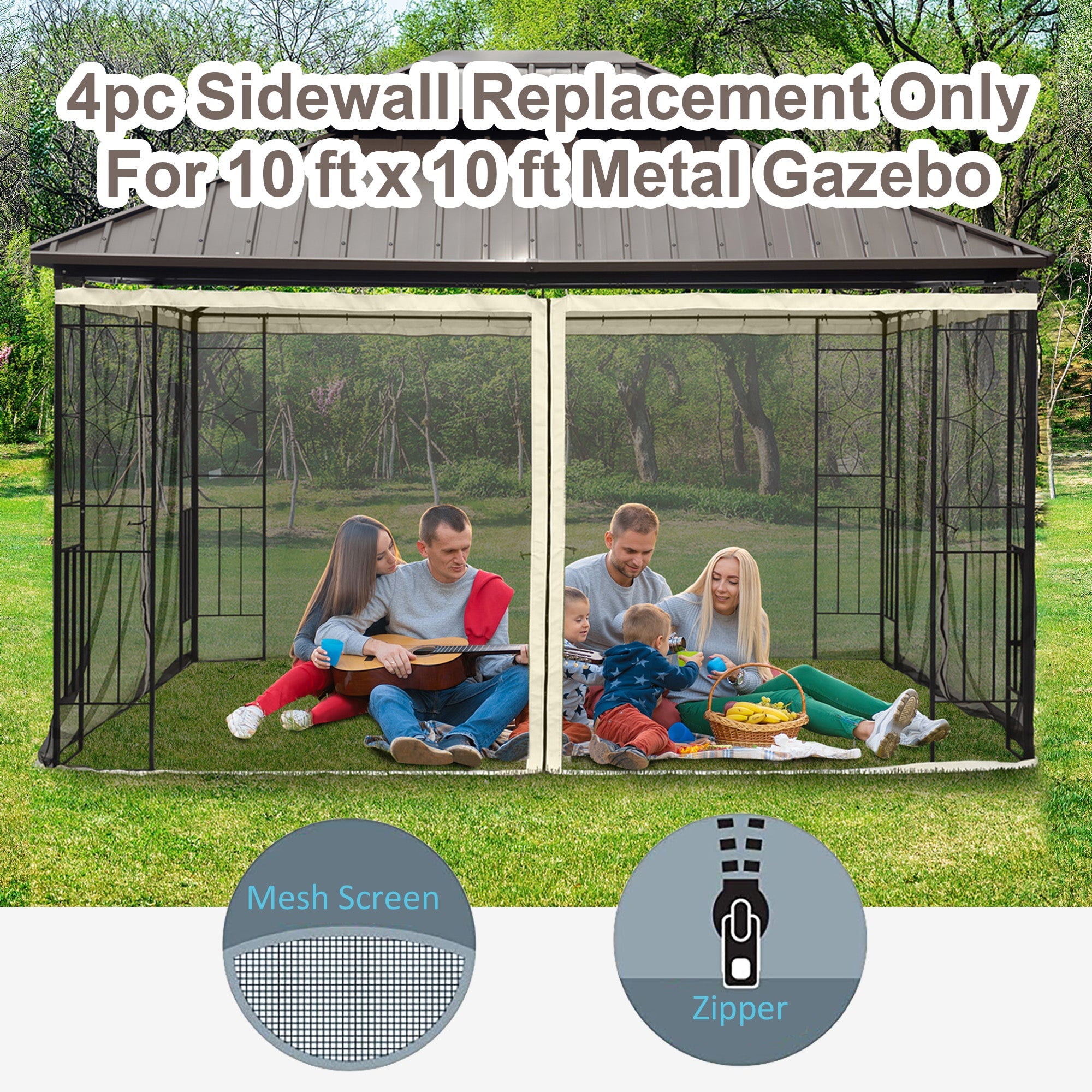 Outsunny Gazebo Bug Screen 10'x12' Replacement Mosquito Netting Zippered Black 