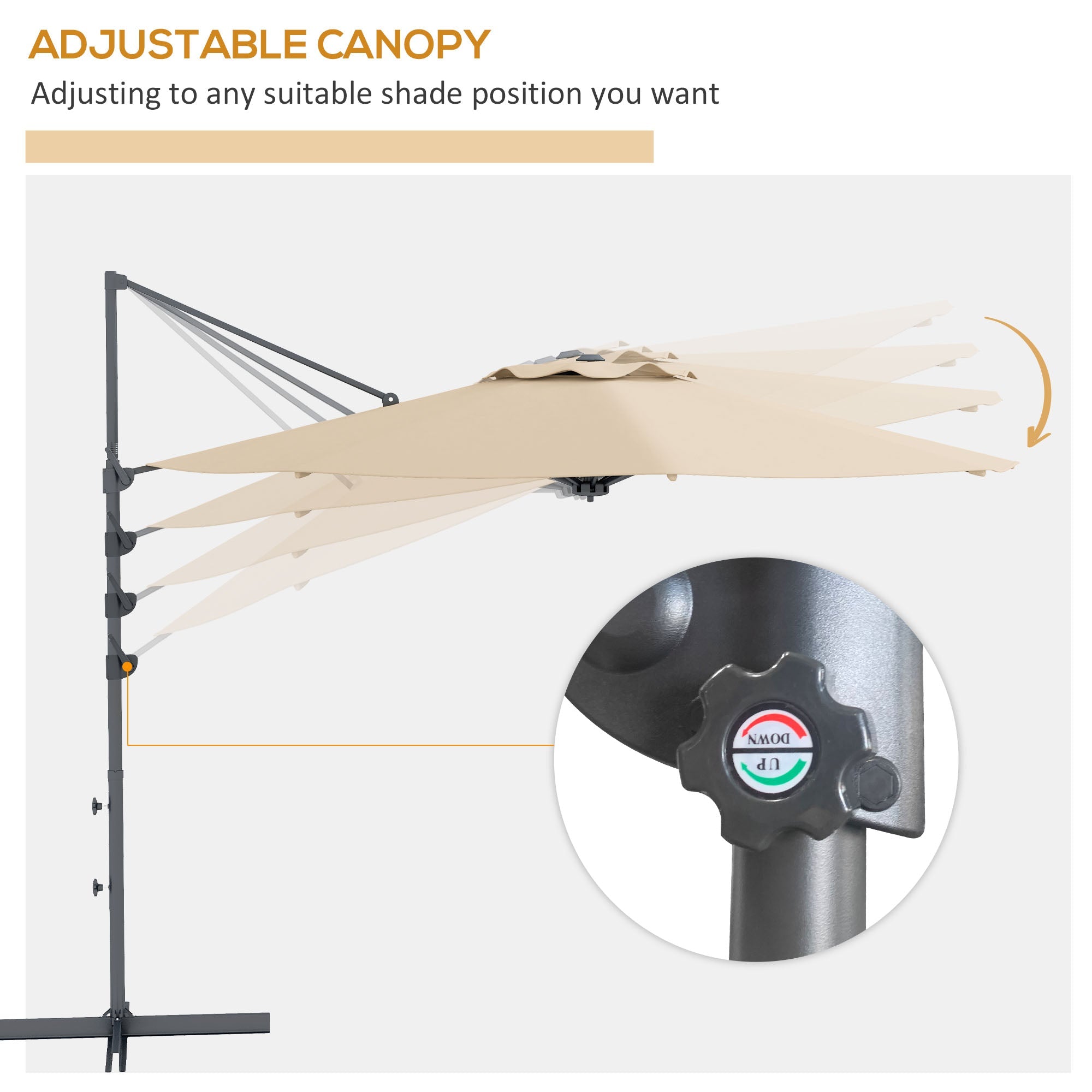 Outsunny 10ft Aluminum Patio Cantilever Umbrella with 360 Degree Rotation Crank Tilt Mechanism Cross Base for Outdoor Khaki 