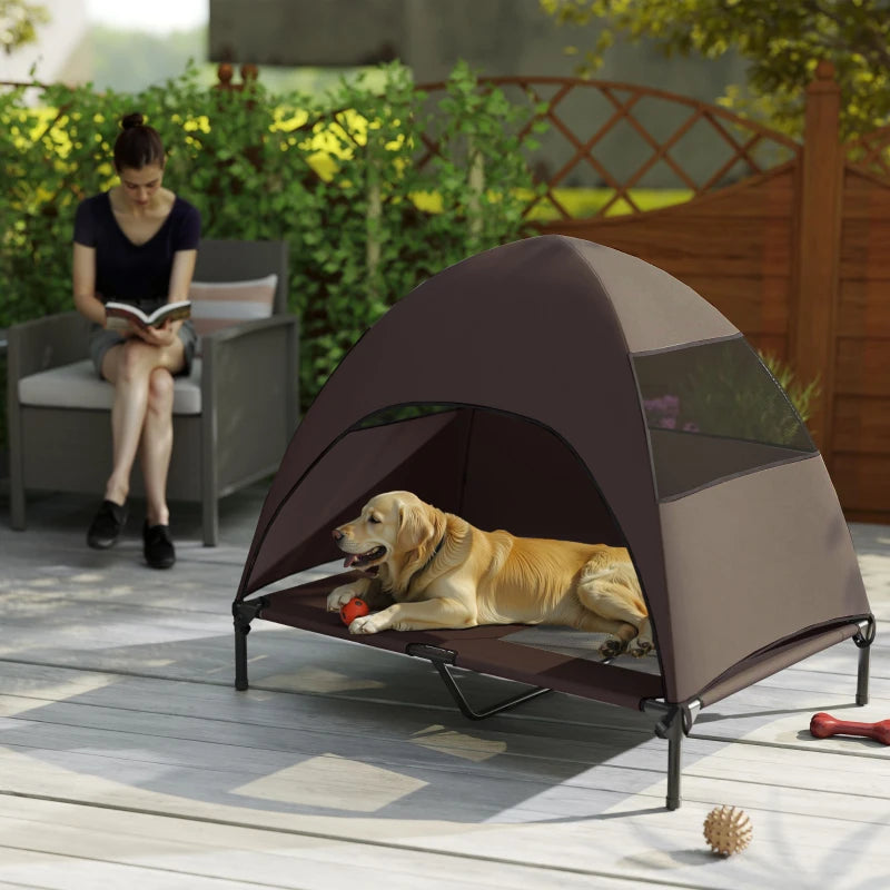 Elevated Dog Bed with Canopy Raised Dog Bed  Washable Mesh Steel Frame 41.7" x 29.9" x 39" Coffee