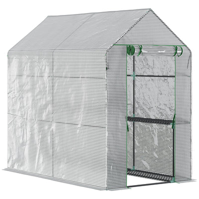 Outsunny Walk-in Grow Sanctuary: 73"x47"x75" Outdoor Portable Bloom Flower Warm Abode Tunnel Shed White 