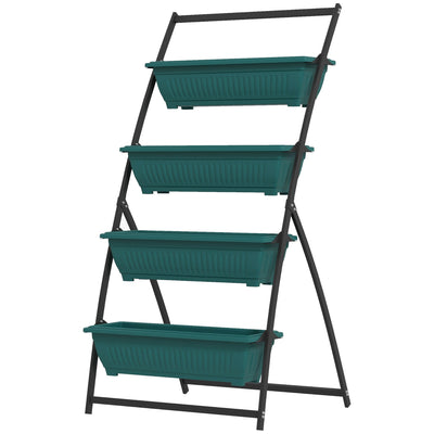 Outsunny 4-Tier Vertical Garden Planter 4 Planting Boxes Green Outdoor Stand for Vegetables Flowers Grow Container 