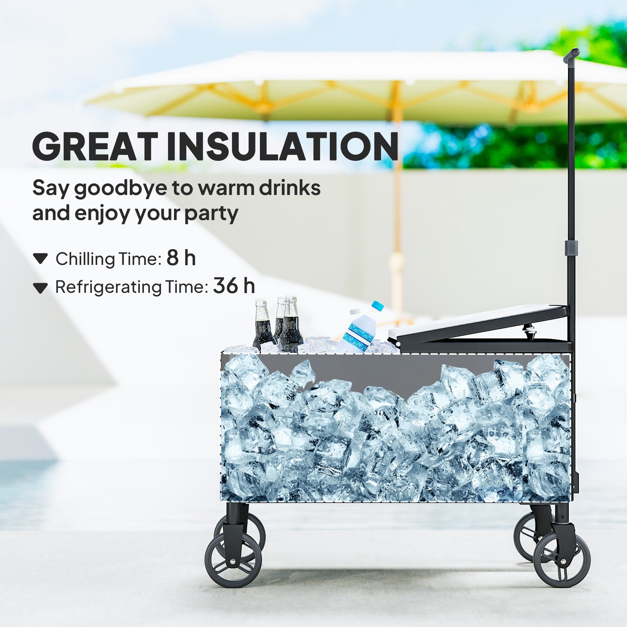 Outsunny 80-Qt Outdoor Patio Cooler Cart, Rolling Ice Chest with Adjustable Handle, Wheels, Bottle Opener, Drainage, Outdoor Beverage Cooler Bar Cart for Party BBQ Camping, Black 