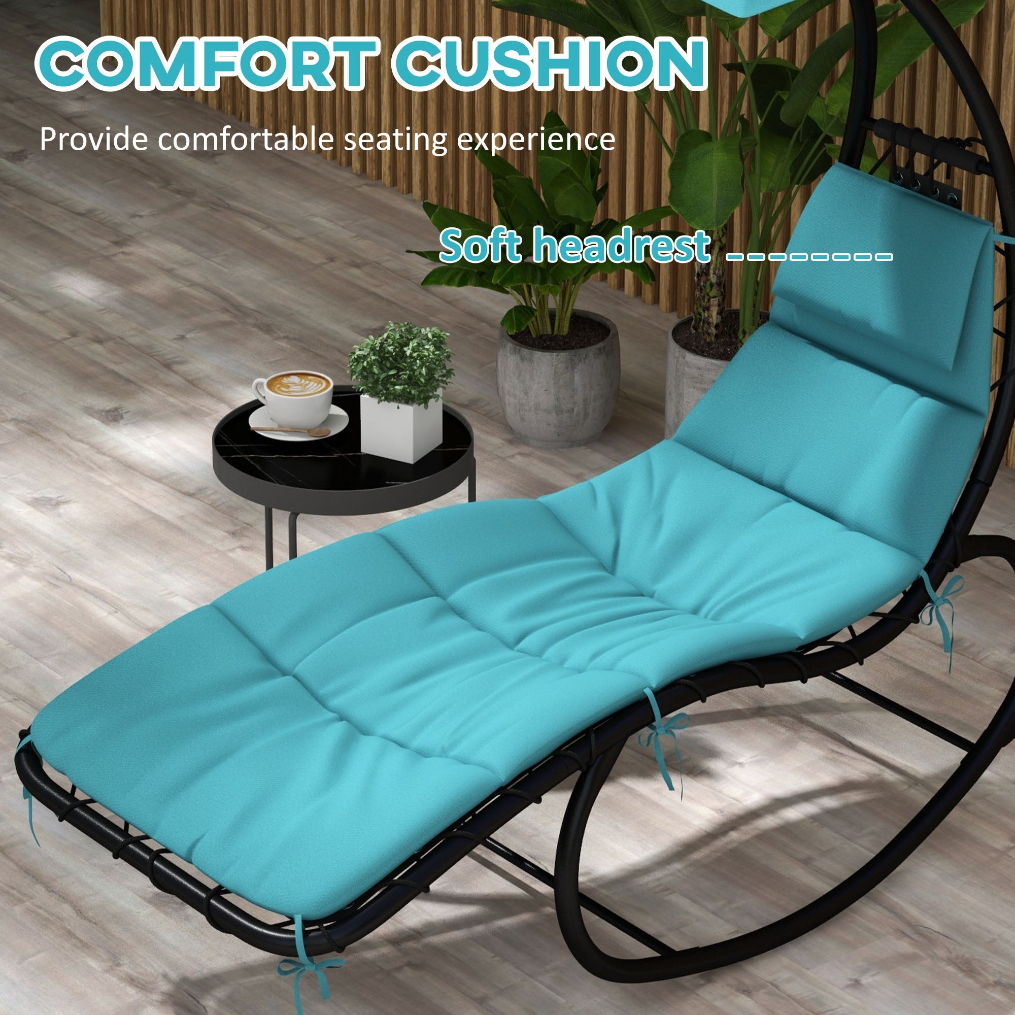 Outsunny Tanning Chair with Sunshade Roof, Rocking Base, Cushion, Headrest, Turquoise 