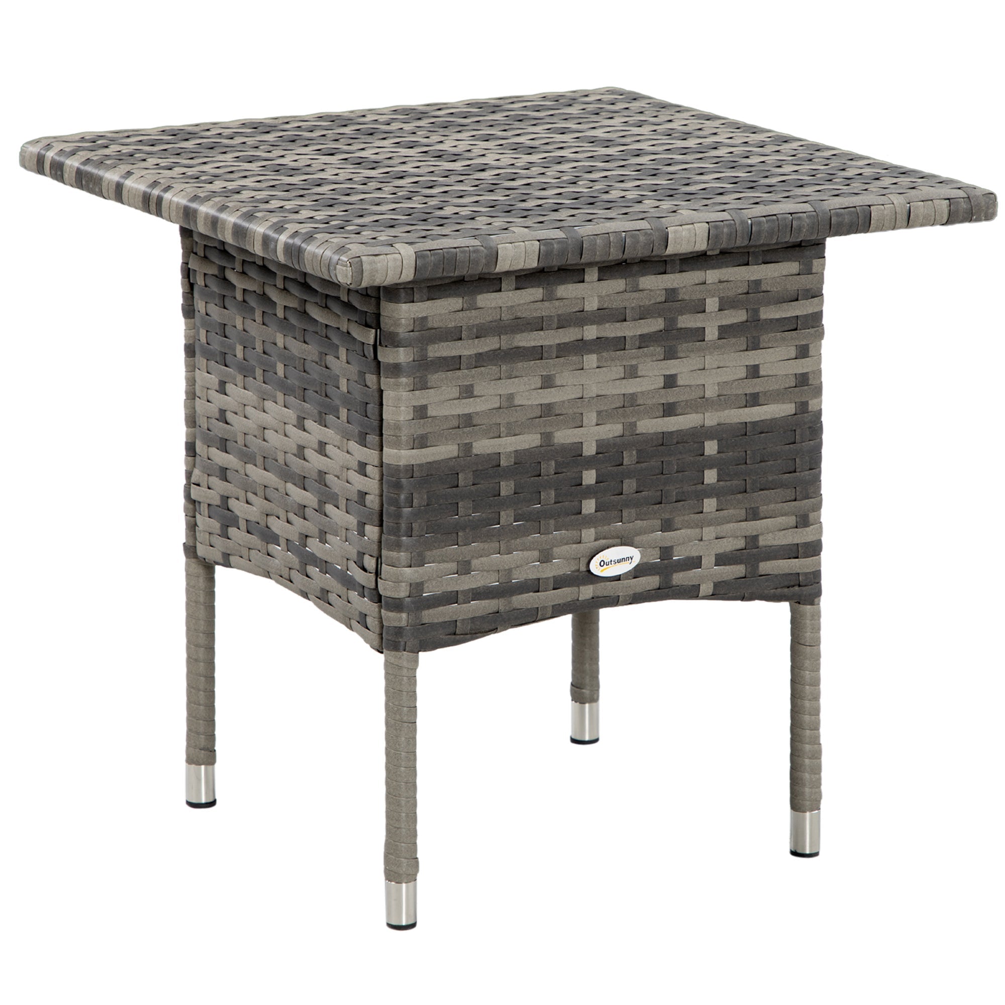 Outsunny Mixed Gray Rattan End Table Outdoor Coffee Table with Plastic Board Top for Balcony Patio Furniture 