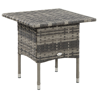Outsunny Mixed Gray Rattan End Table Outdoor Coffee Table with Plastic Board Top for Balcony Patio Furniture 