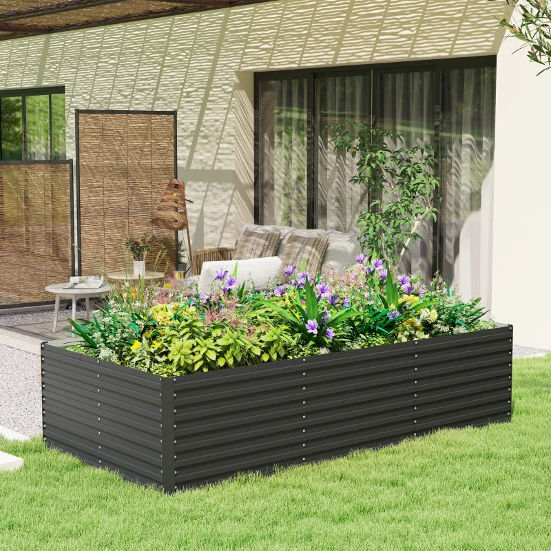 8' x 4' x 2' Raised Garden Bed, Galvanized Planter Box for Growing Flowers, Herbs and Vegetables, Dark Grey