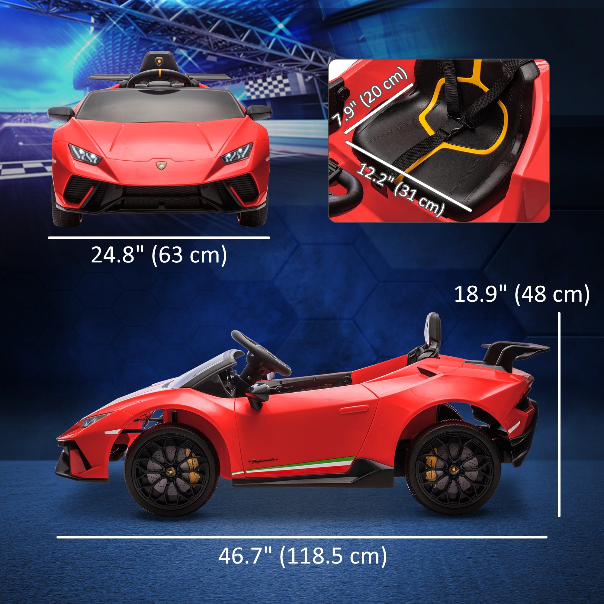 Qaba 12V Lamborghini Huracan Licensed Kids Electric Car with Remote Control, Spring Suspension, Transport Wheels, Red 