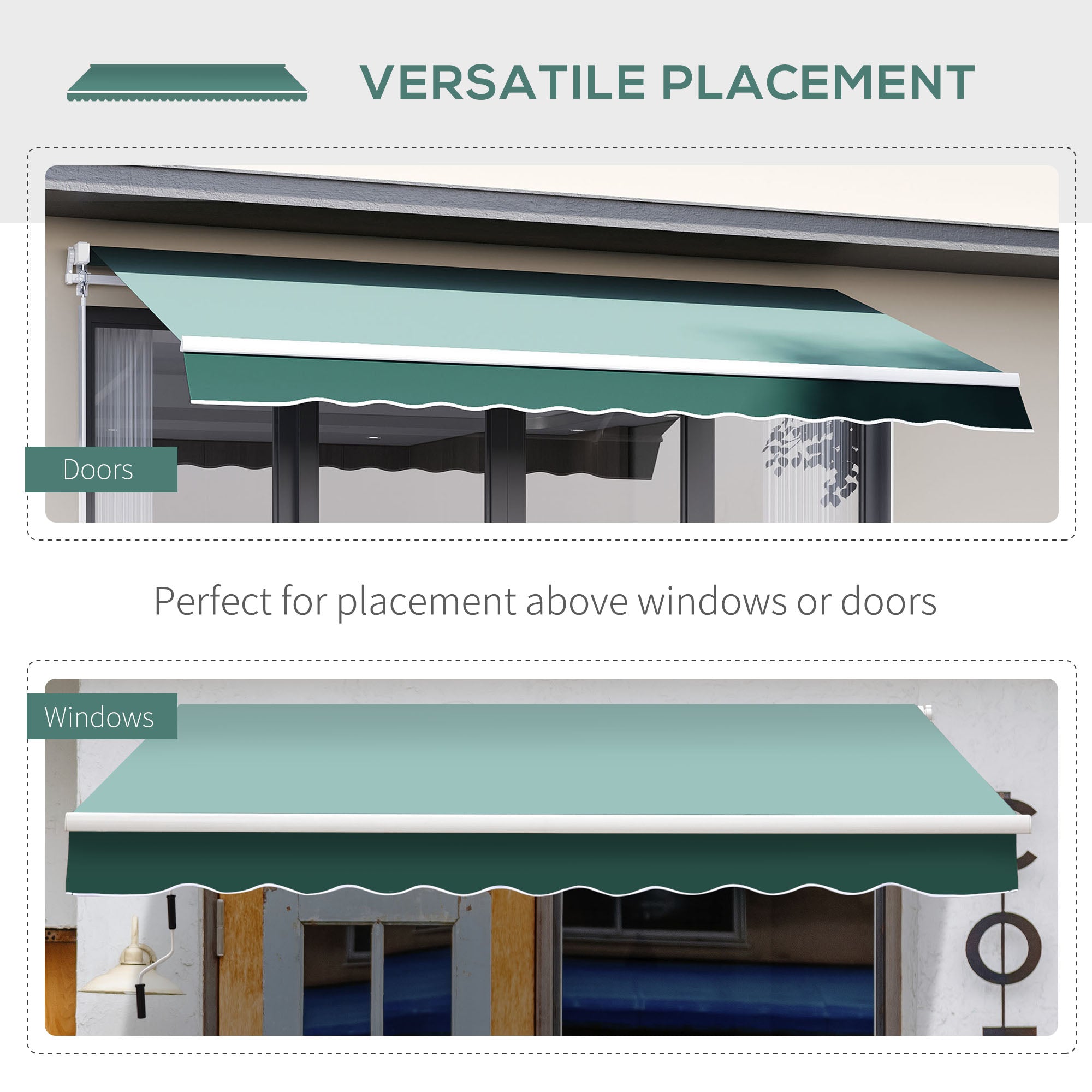 Outsunny Retractable Patio Awning: 8'x7' Manual Water-Resistant Sun Shade Canopy for Outdoor Shelter, Dark Green 