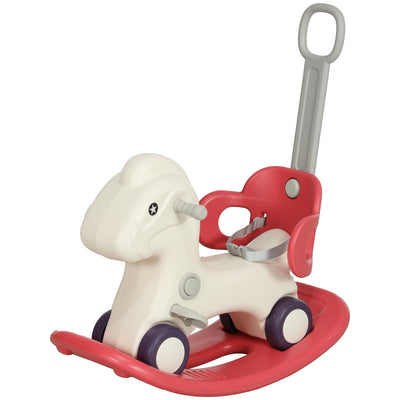 Qaba 4 in 1 Kids Rocking Horse w/ Detachable Balance Board & Push Handel, Red 