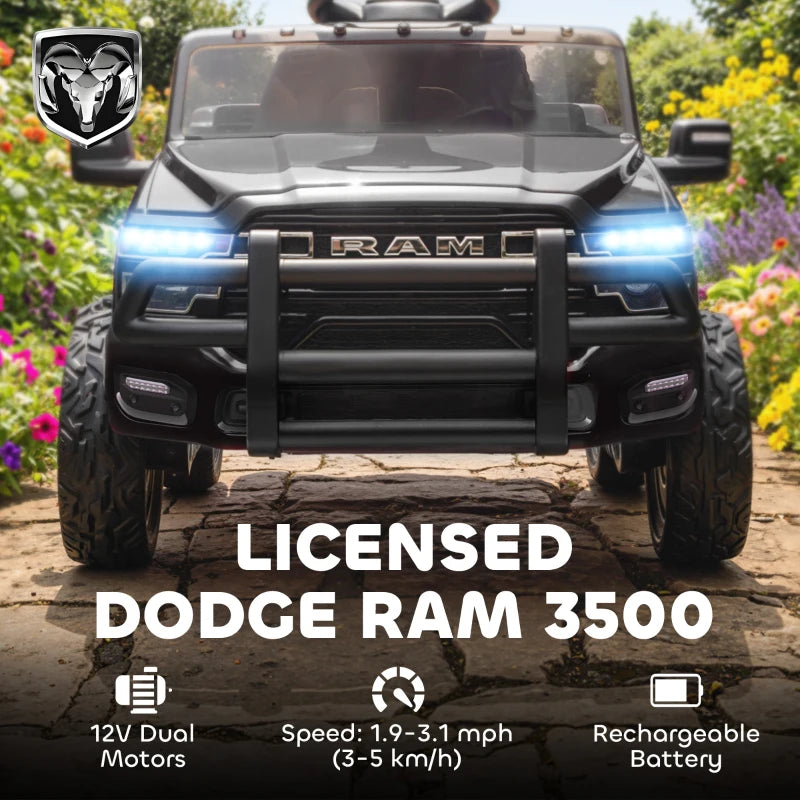 Qaba 12V Ride on Car, Licensed Dodge RAM 3500 Electric Vehicle with Remote Control, Suspension for 3-5 Years, Black