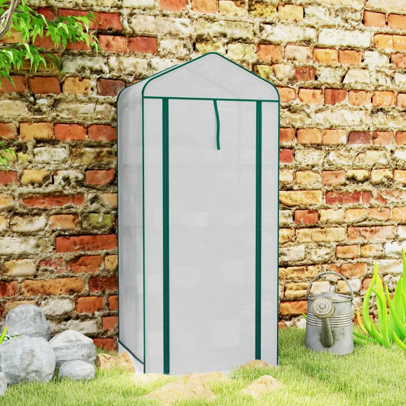 Mini Greenhouse with Screen Roof, Portable Small Greenhouse with Roll-Up Zipper Door, 27.6" x 19.7" x 62.2", White