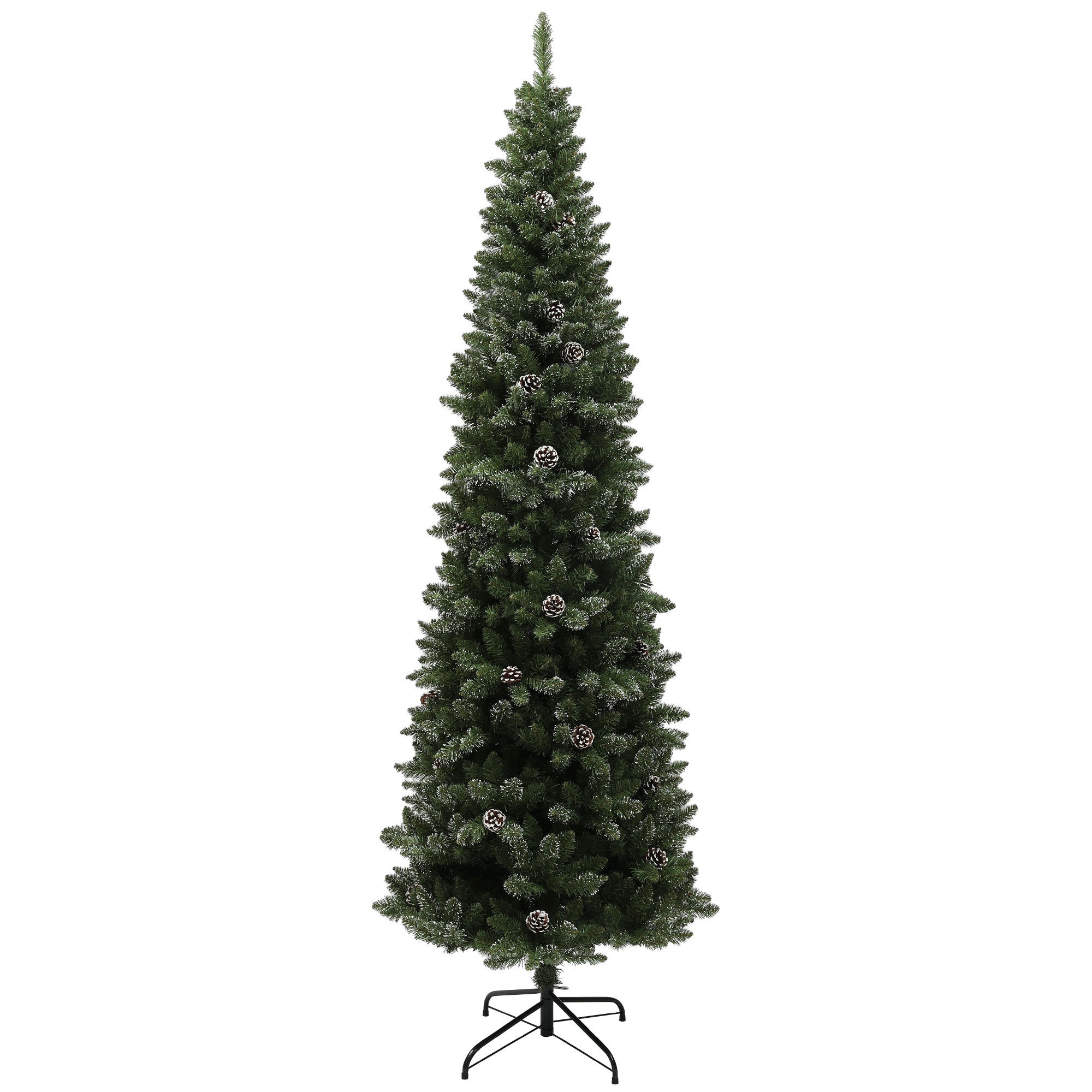 HOMCOM 7ft Artificial Pencil Christmas Tree with 980 Branches, Pinecones, Metal Stand, Realistic Xmas Tree for Home 