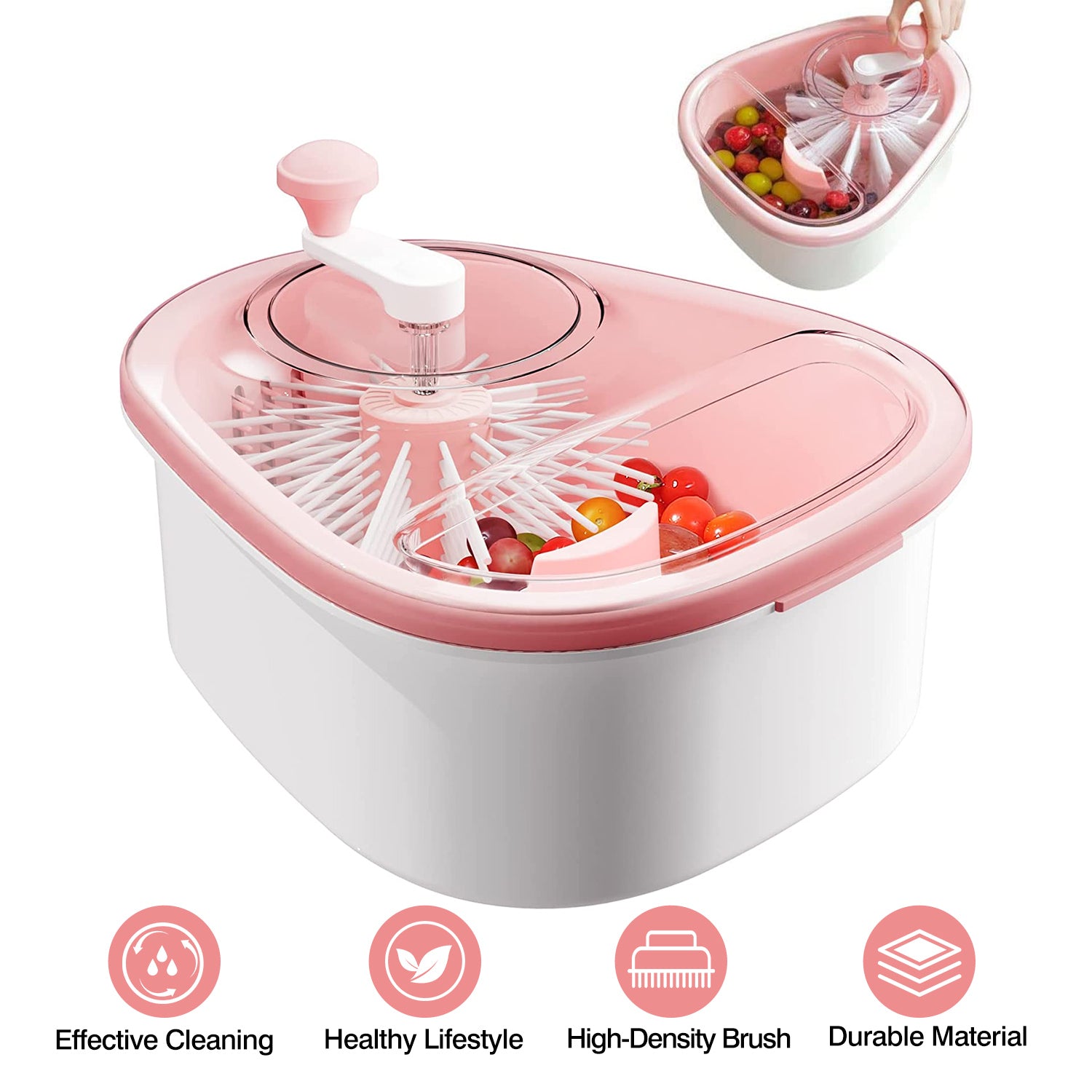 Fruit Vegetable Cleaning Device Salad Manual Washing Spinner with Brush Hand Crank Fruit Washing Machine with Bowl Kitchen Gadget