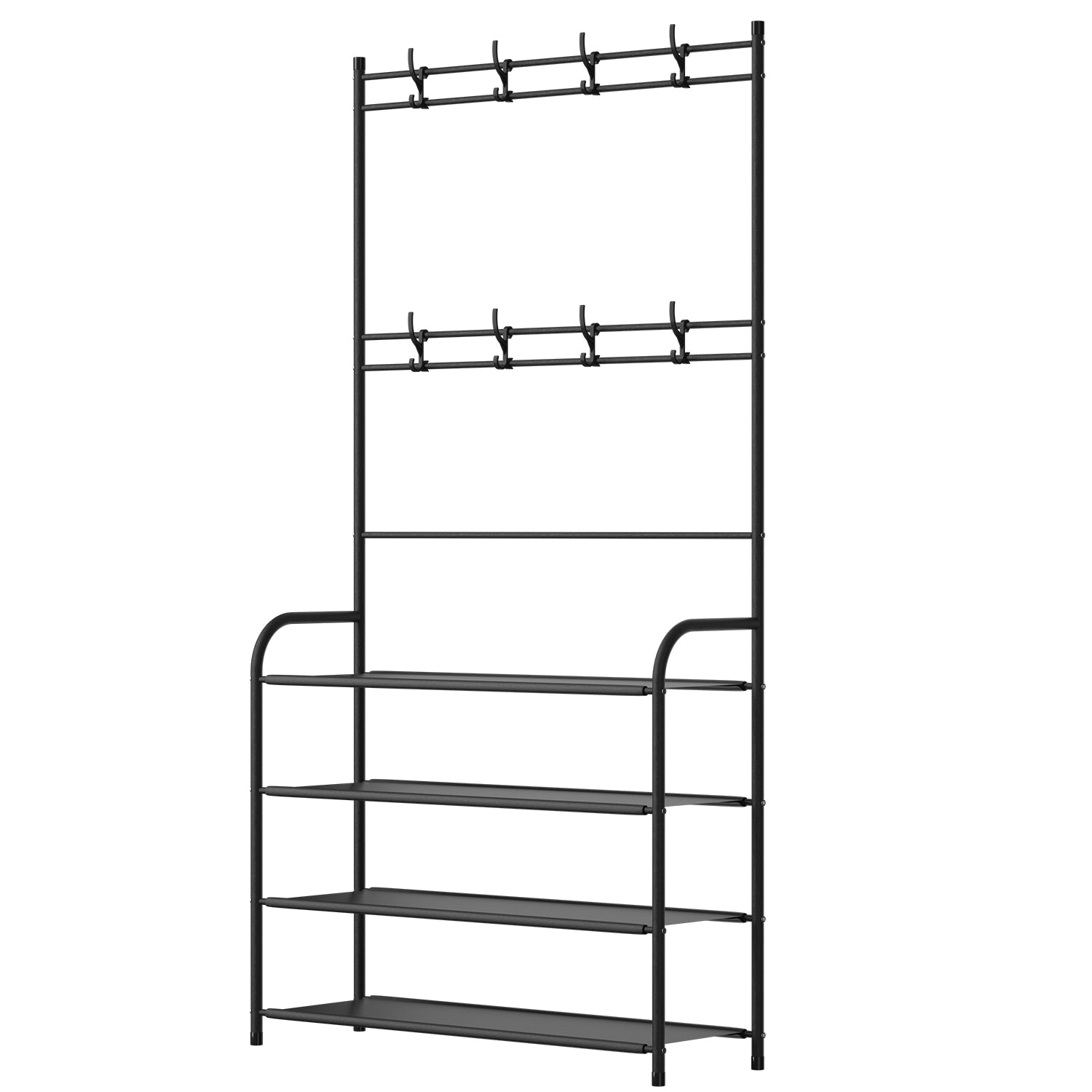 Entryway Coat Hat Rack Shoe Storage Shelf 4 Tier Shoe Rack Freestanding Hall Tree Garment Hanger Stand Clothes Shoe Organizer Combo 