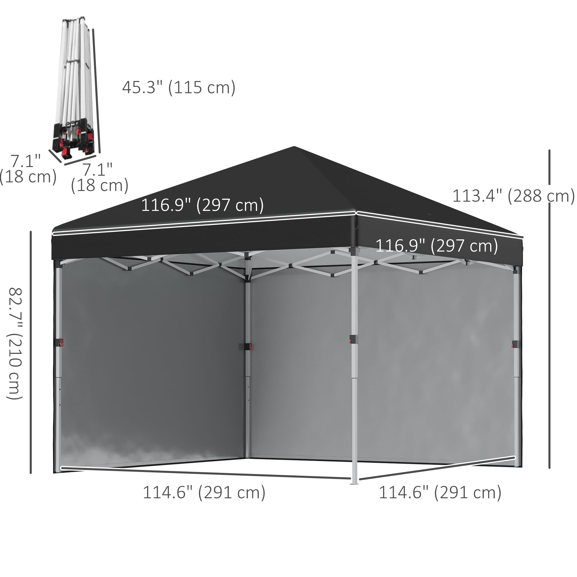 Outsunny 10' x 10' Pop Up Canopy with Sidewalls, Roller Bag, Height Adjustable Instant Tent for Outdoor Garden Patio, Black 