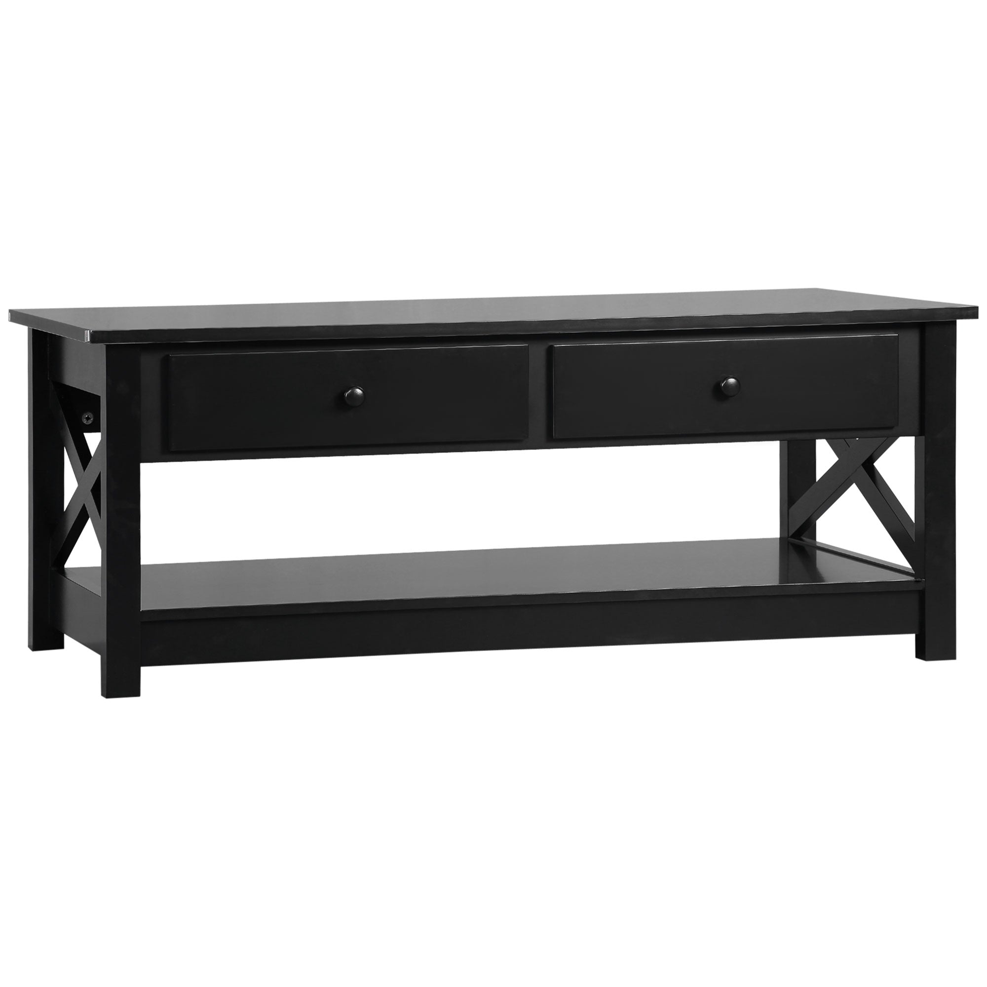 HOMCOM Black Coffee Table with Drawers: Modern Centre Table with Storage Drawers, Open Shelf for Living Room 