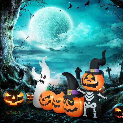 HOMCOM 7.5ft Halloween Inflatables Pumpkin Ghost Family, Blow Up Halloween Decorations Outdoor LED Yard Display, Waterproof 