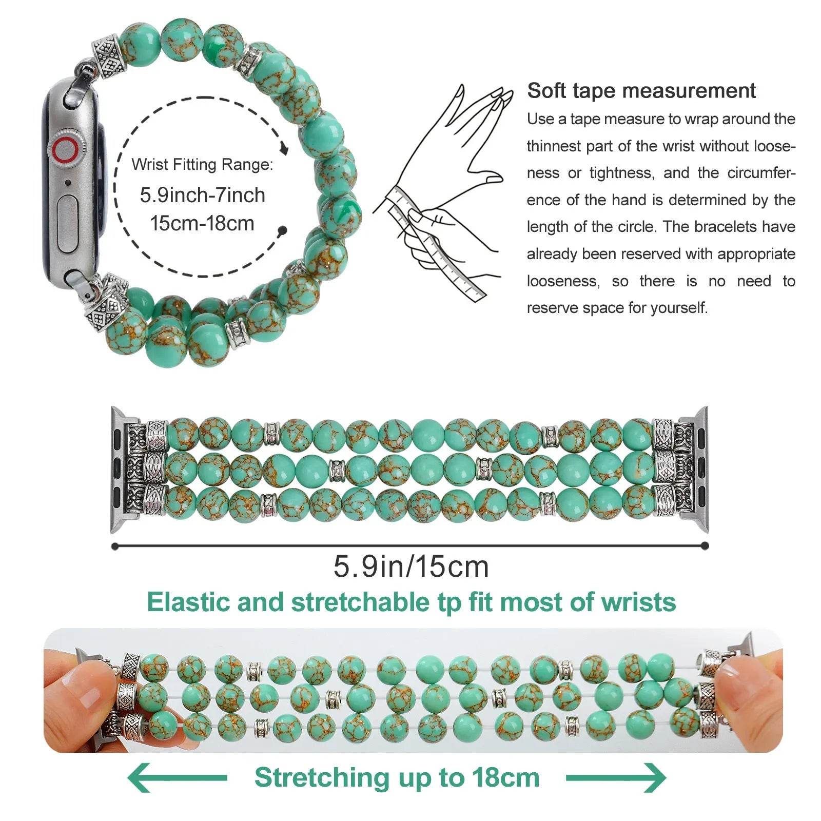 Beaded Bracelet Smart Phone Watch Strap for women 