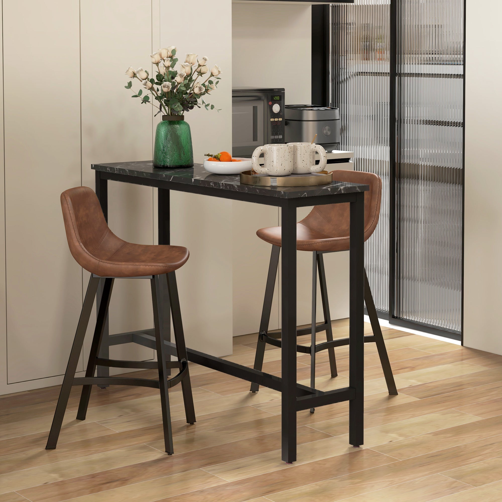 HOMCOM Counter Height Stools Set of 2 Upholstered Kitchen Stool with Back and Steel Legs for Kitchen 