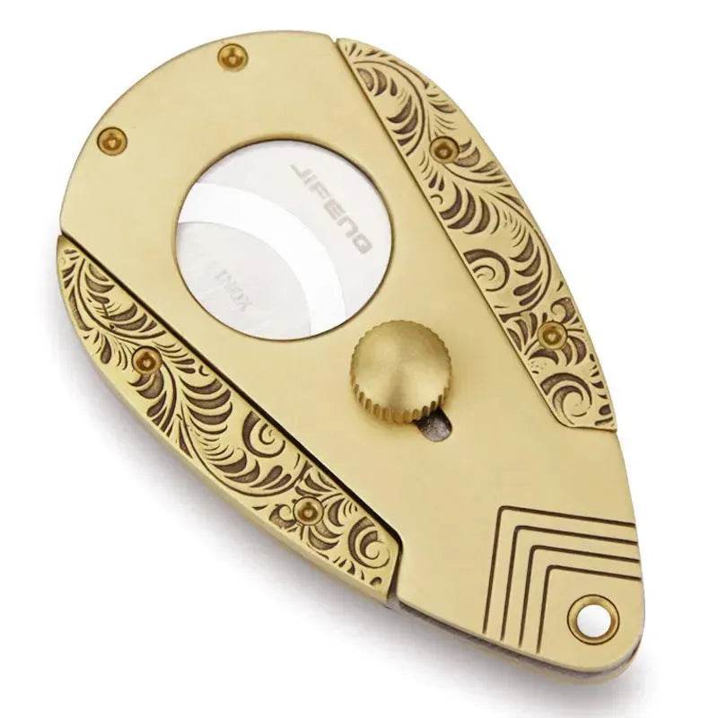 Stainless Steel Blade Solid Brass Engraved Double-edged Cigar Cutter 