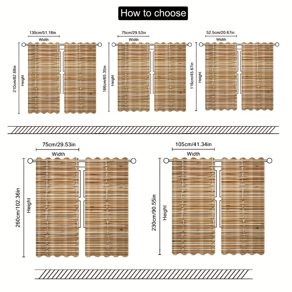 2-Piece Bamboo Stem Print Doorway Curtains – Contemporary Knit Polyester, Machine Washable, Pole Bag Design for Bedroom, Kitchen, Living Room, or Office (Pole Not Included) 