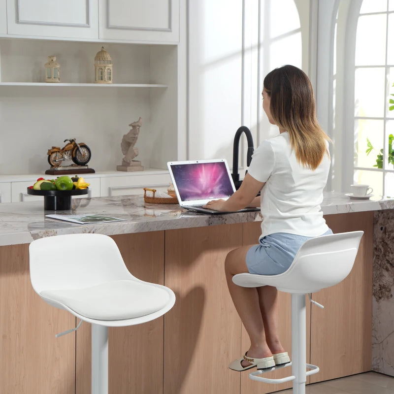 Counter Height Bar Stools Set of 2, Streamlined Bar Chairs with Adjustable Height and Swivel PU Leather Seat, White