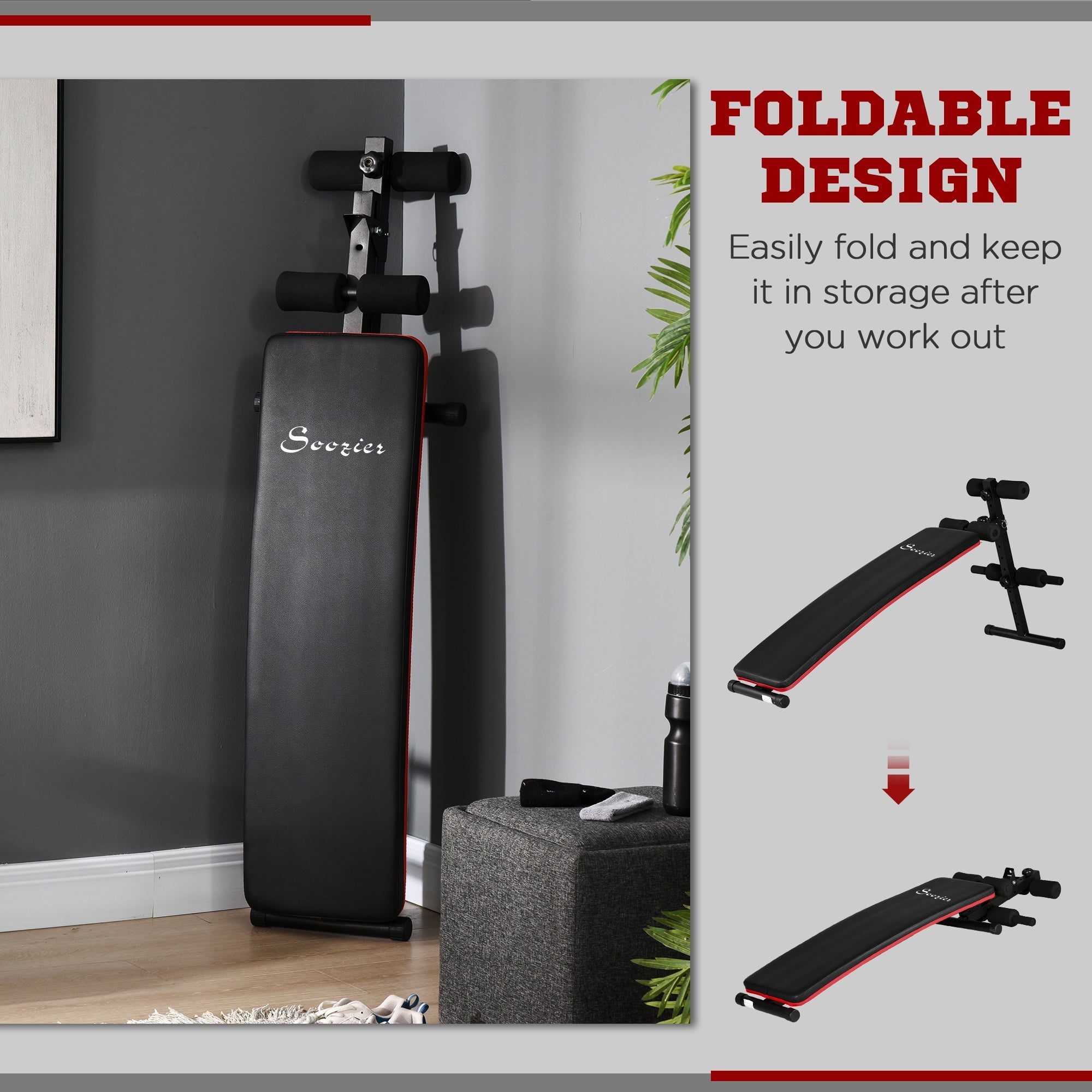 Soozier Adjustable Sit Up Bench Core Workout with Thigh Support Foldable Exercise Equipment for Home Gym Black 