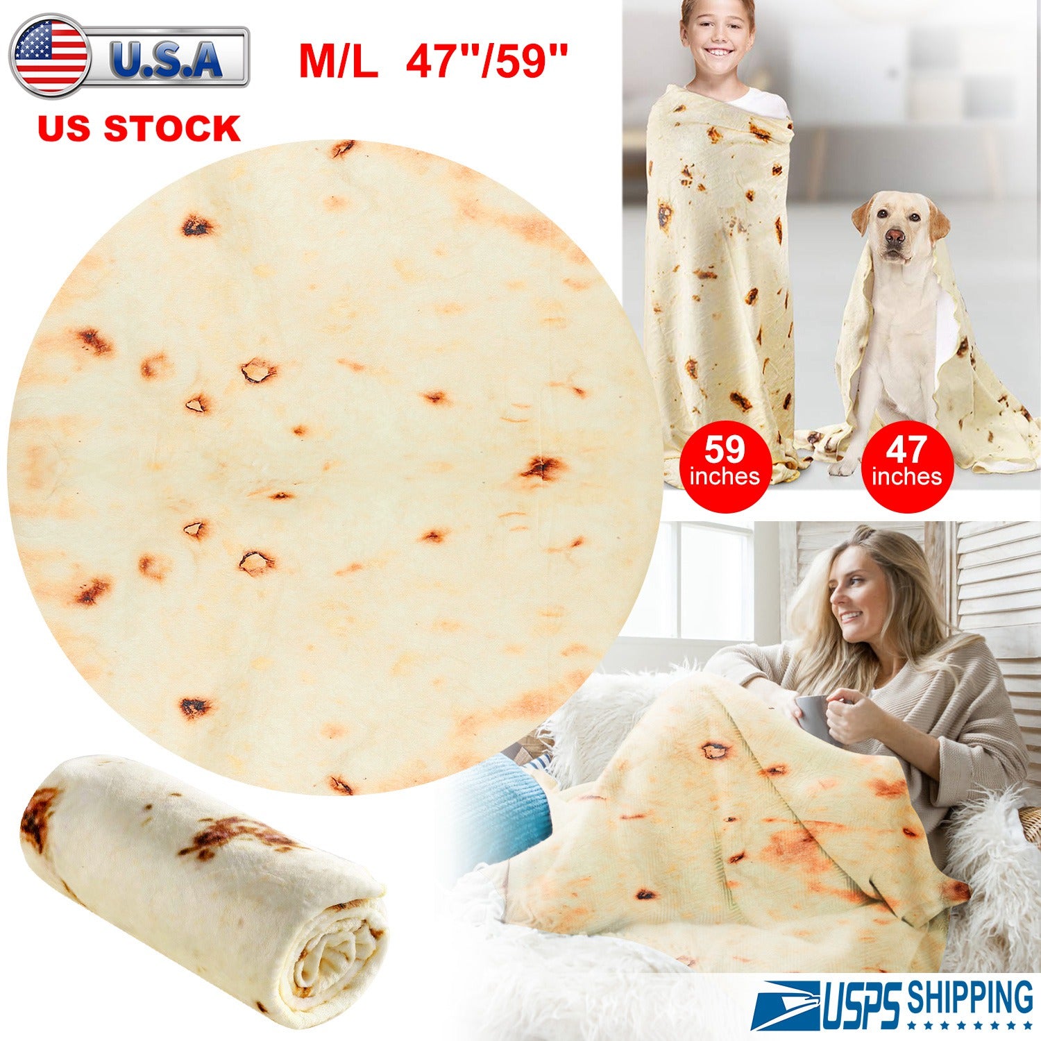 Burrito Tortilla Throw Blanket Pancake Wrap Blanket Soft Round Swaddle for Adults Kids Baby Pets