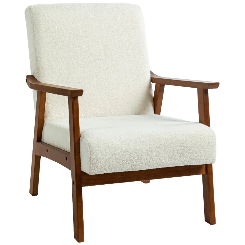 Living Room Chair Boucle Accent Chair for Bedroom with Wide Seat and Thick Padding, White