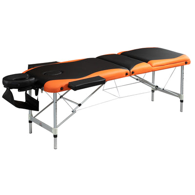 HOMCOM Portable Luxury: 73" 3 Section Foldable Salon Bed, Facial Couch in Black Orange for Spa Therapy Equipment 