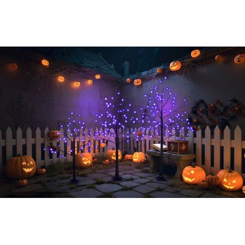 3 Pac Halloween Spooky Tree With Purple Lights, 4FT 5FT And 6FT, Lighted Black Tree For Halloween Decoration 